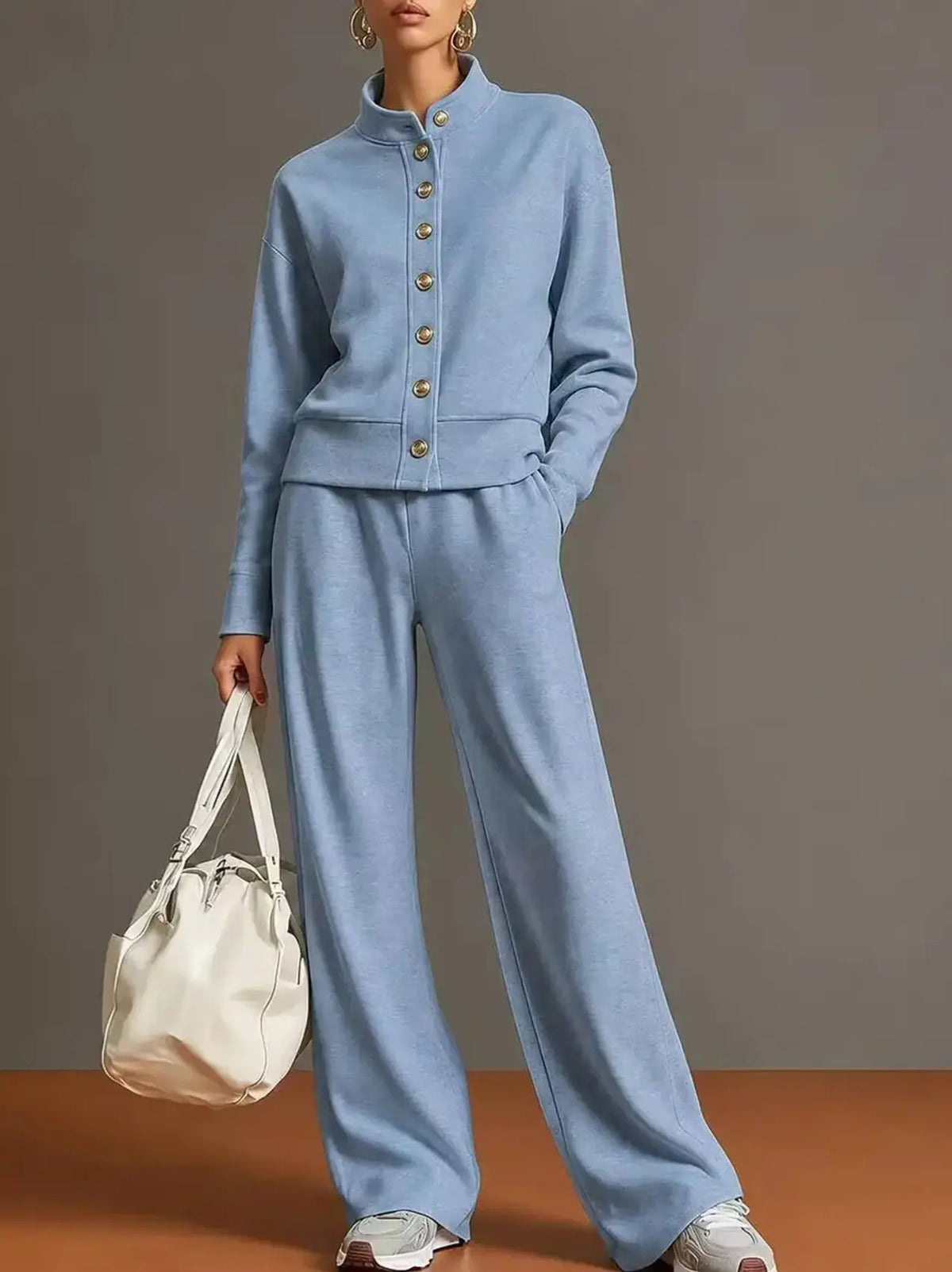 ⭐ The Everyday Comfort Lounge Set | Stand Collar Jacket & Wide Leg Pants Two Piece Outfit