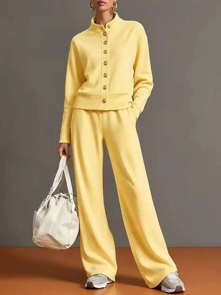 ⭐ The Everyday Comfort Lounge Set | Stand Collar Jacket & Wide Leg Pants Two Piece Outfit