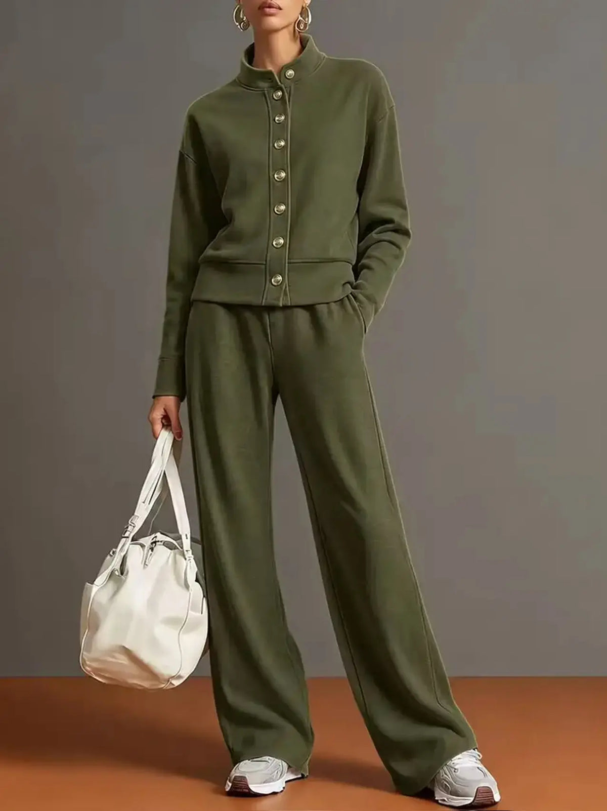 ⭐ The Everyday Comfort Lounge Set | Stand Collar Jacket & Wide Leg Pants Two Piece Outfit