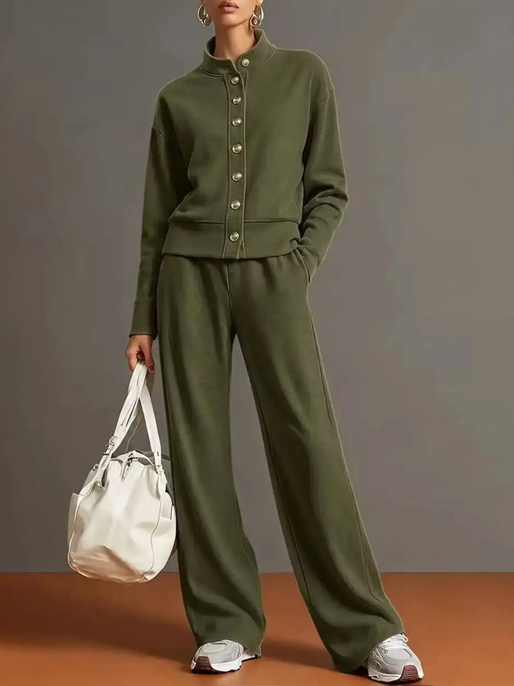 ⭐ The Everyday Comfort Lounge Set | Stand Collar Jacket & Wide Leg Pants Two Piece Outfit