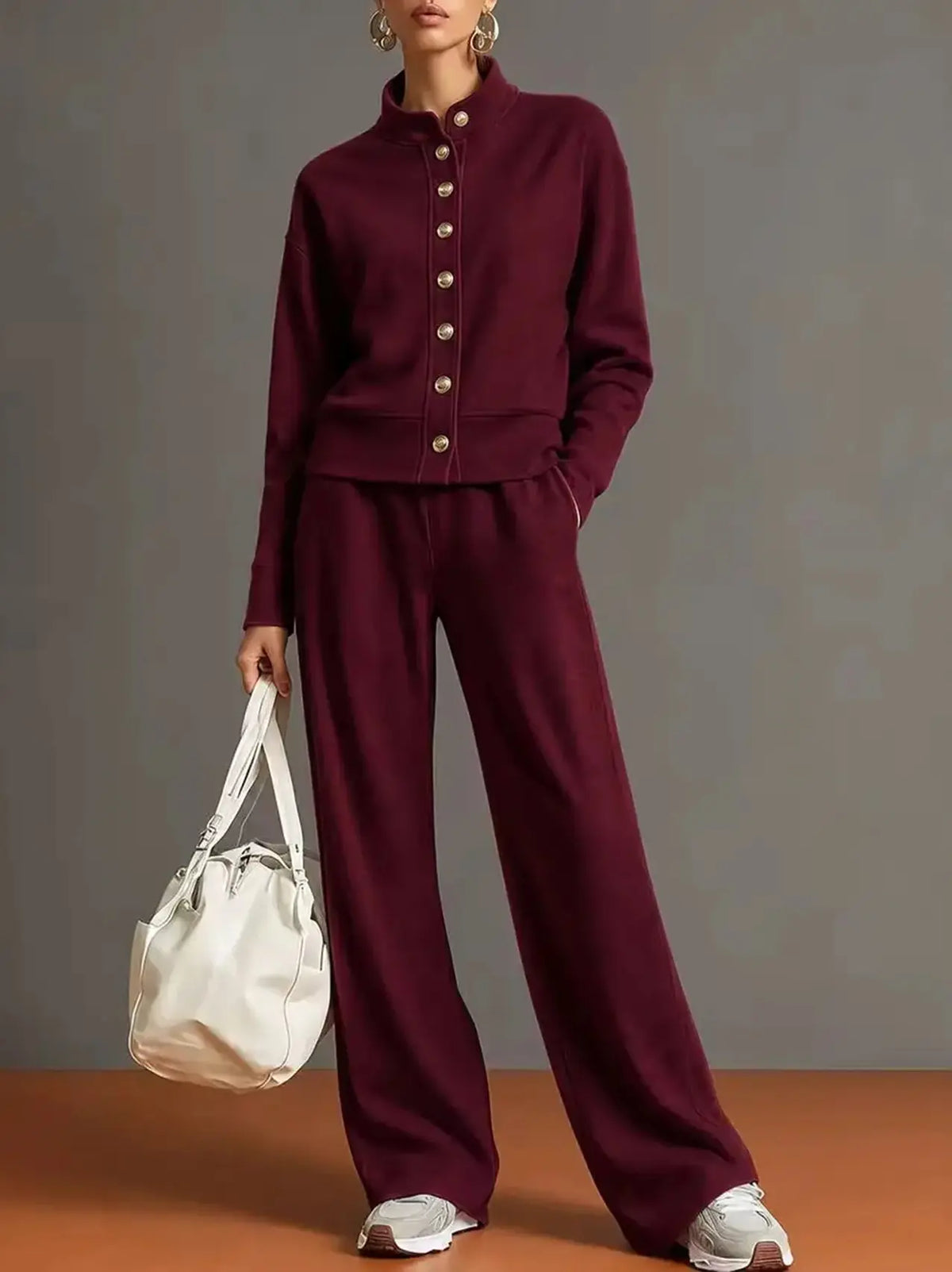 ⭐ The Everyday Comfort Lounge Set | Stand Collar Jacket & Wide Leg Pants Two Piece Outfit