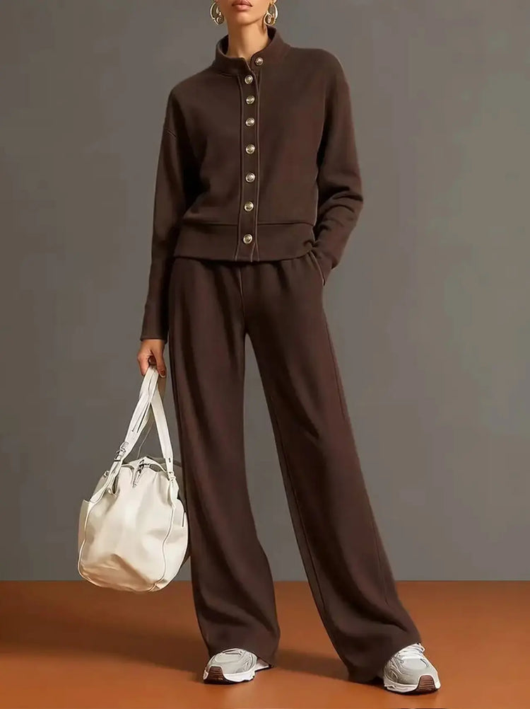 ⭐ The Everyday Comfort Lounge Set | Stand Collar Jacket & Wide Leg Pants Two Piece Outfit