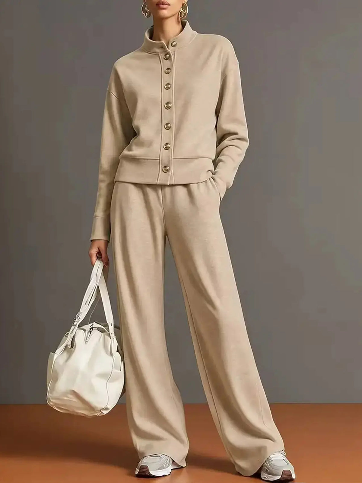 ⭐ The Everyday Comfort Lounge Set | Stand Collar Jacket & Wide Leg Pants Two Piece Outfit