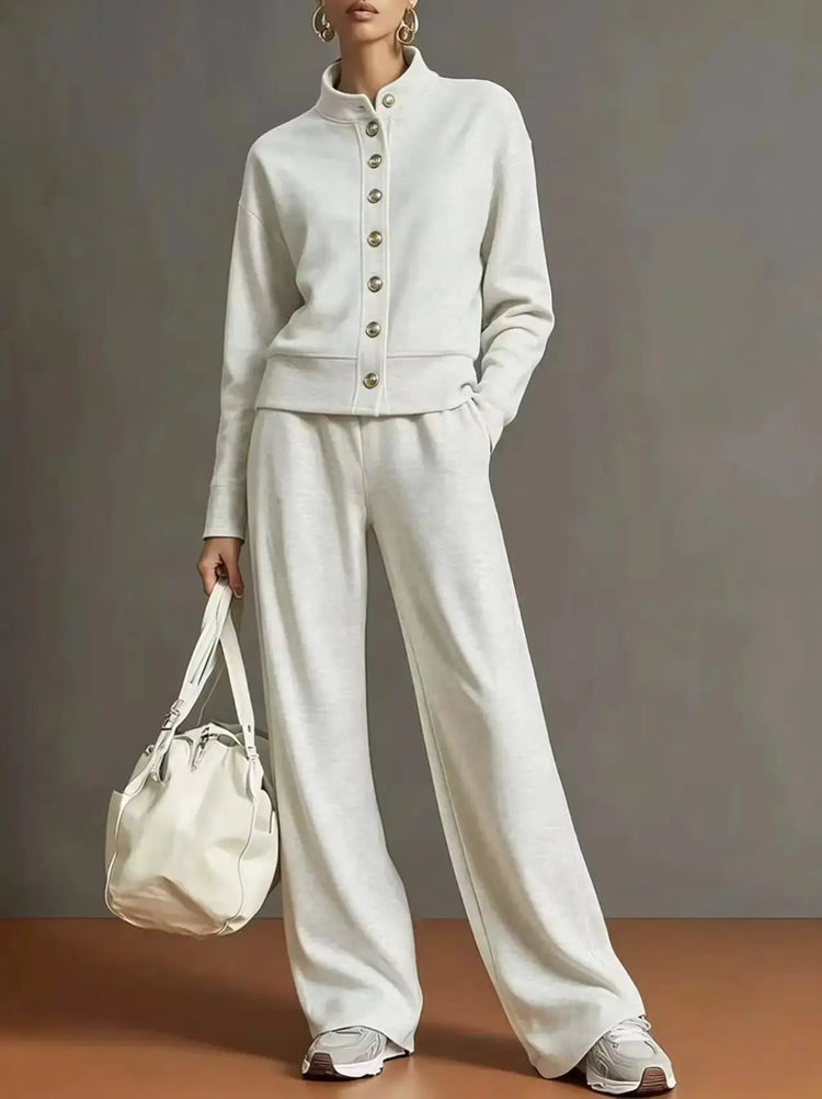 ⭐ The Everyday Comfort Lounge Set | Stand Collar Jacket & Wide Leg Pants Two Piece Outfit