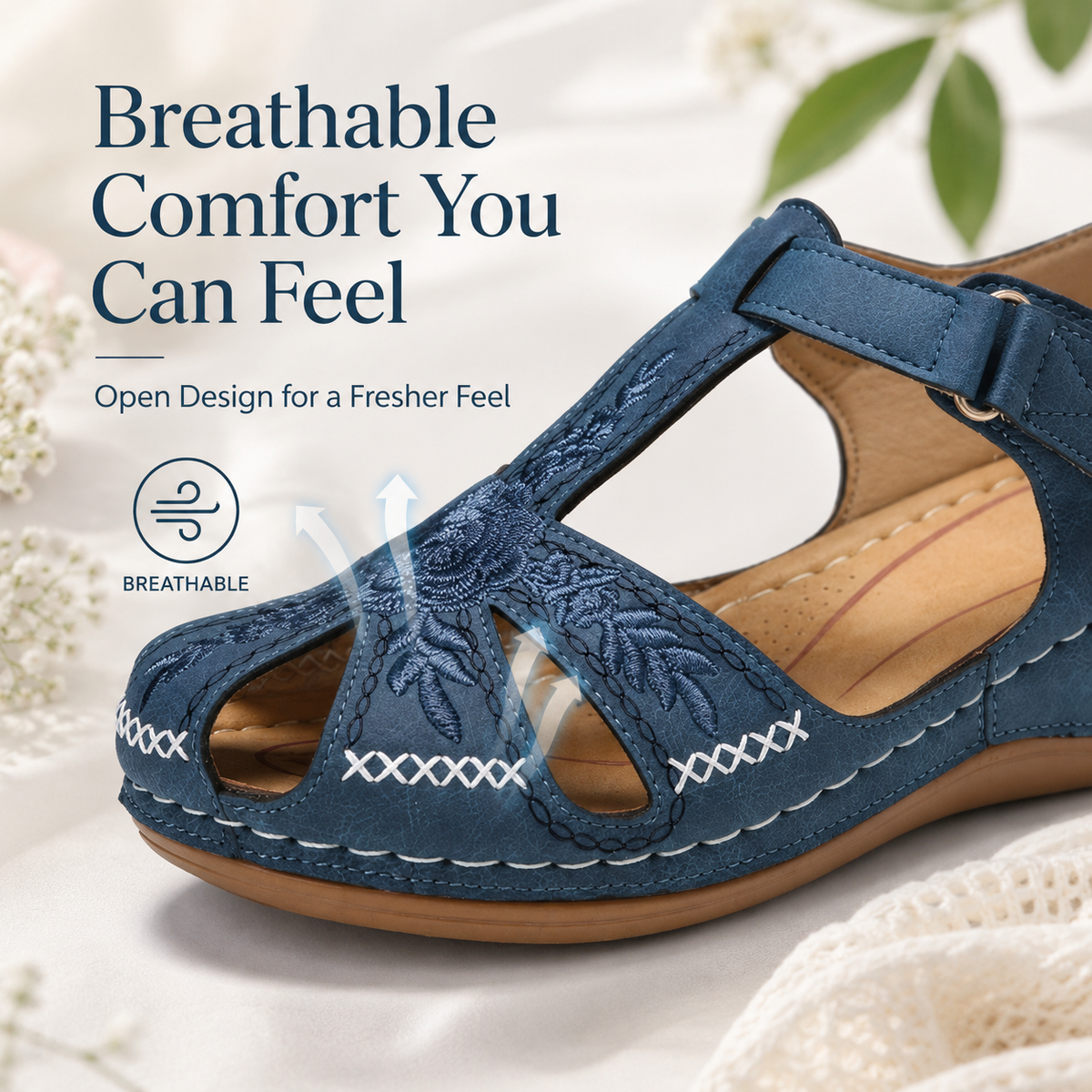 Women's Embroidered Neck Hiking Shoes - Comfortable Non-Slip Mary Jane Sandals for Everyday Wear