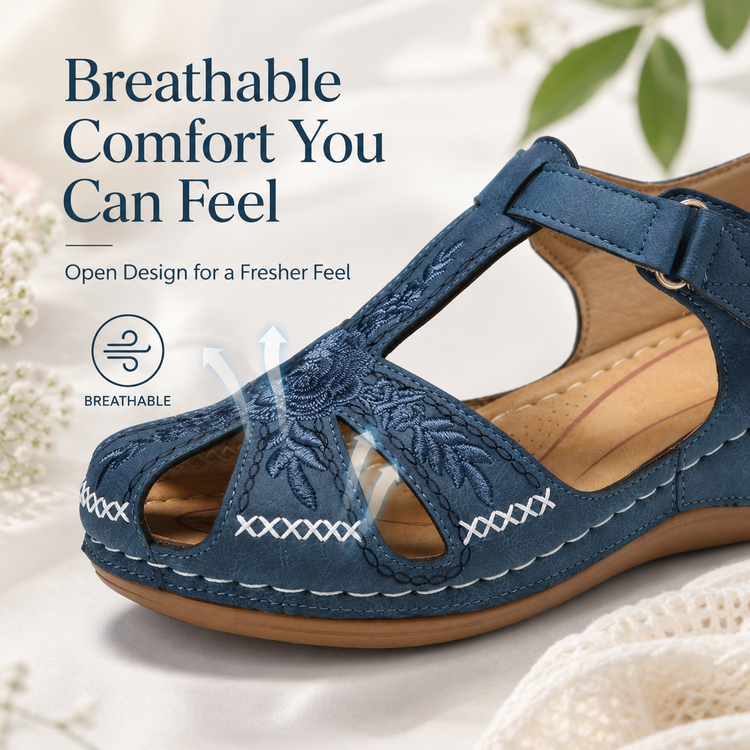 Women's Embroidered Neck Hiking Shoes - Comfortable Non-Slip Mary Jane Sandals for Everyday Wear