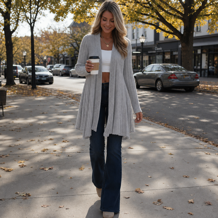 Draperie – Ribbed Open-Front Waterfall Cardigan