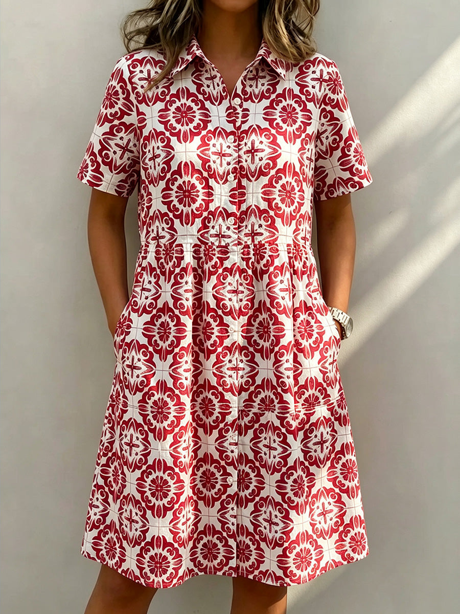 ⏰Last Day 70% OFF 🔥 Santorini Inspired Print Shirt Dress
