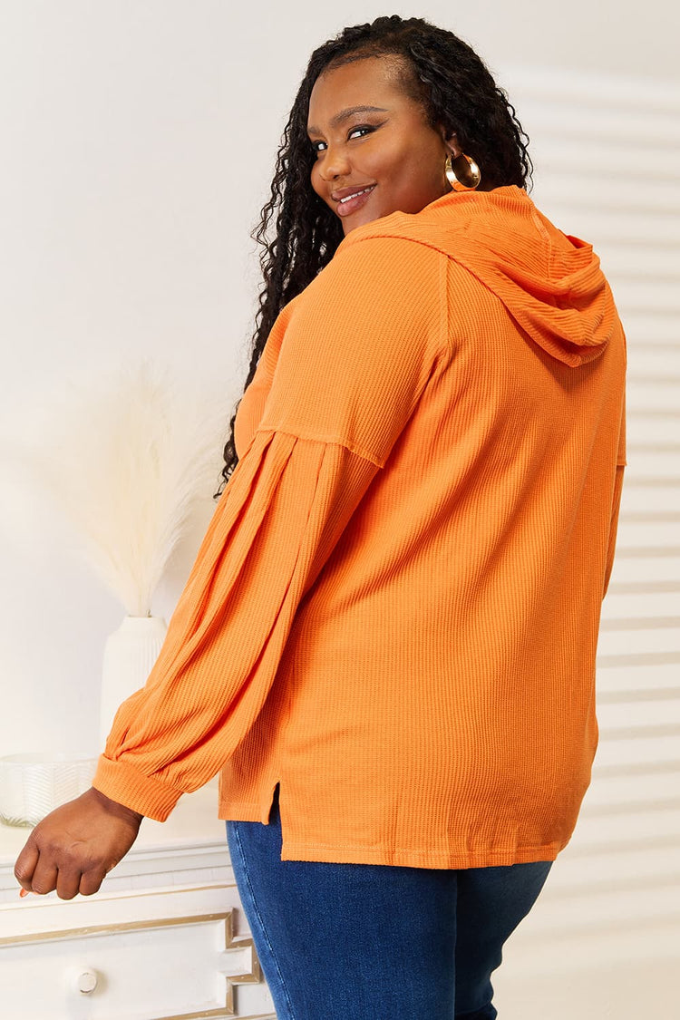 Women's Side-Slit Waffle-Knit Pullover Hoodie