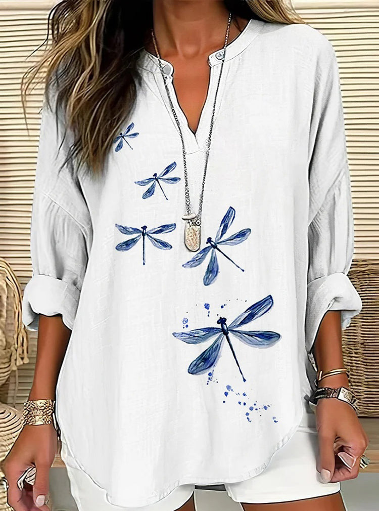 Casual shirt with Japanese dragonfly print