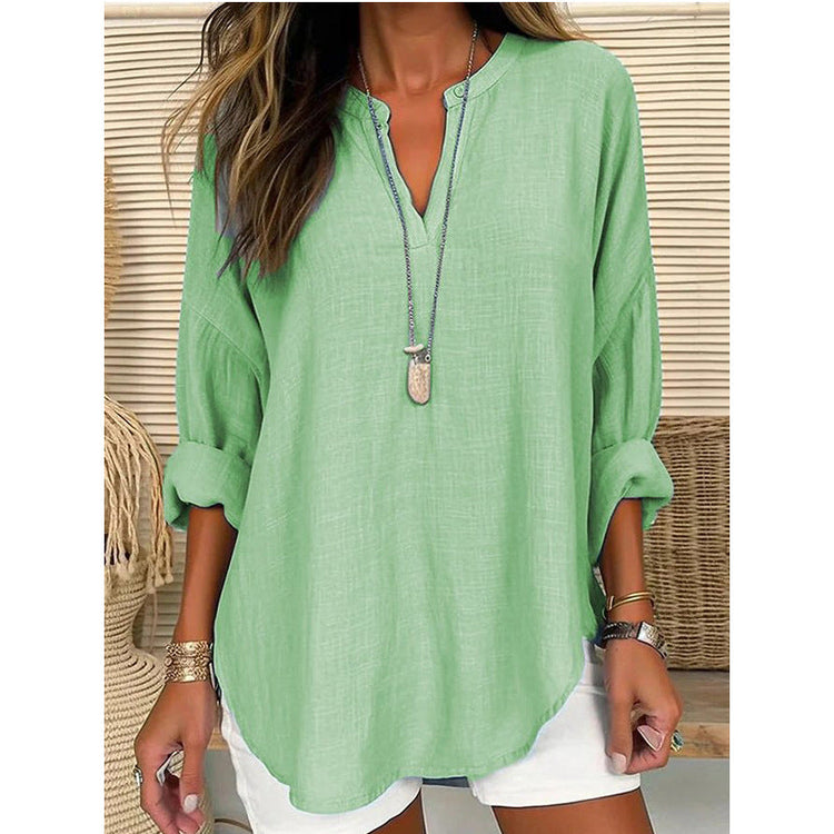 Solid retro casual shirt for women