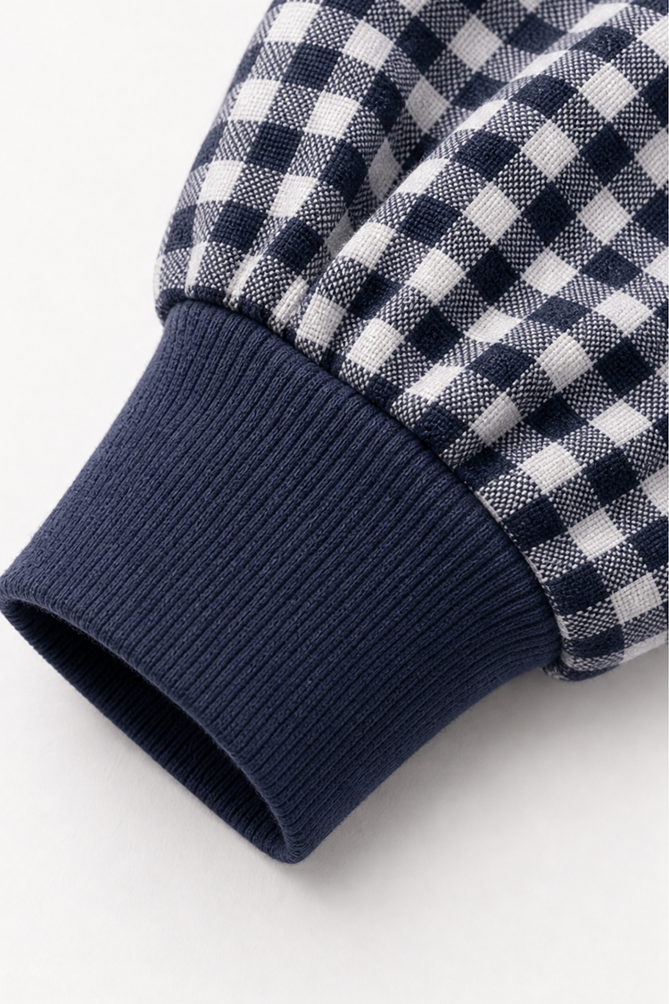 Blockline – Patchwork Plaid Loose Crew Neck Top