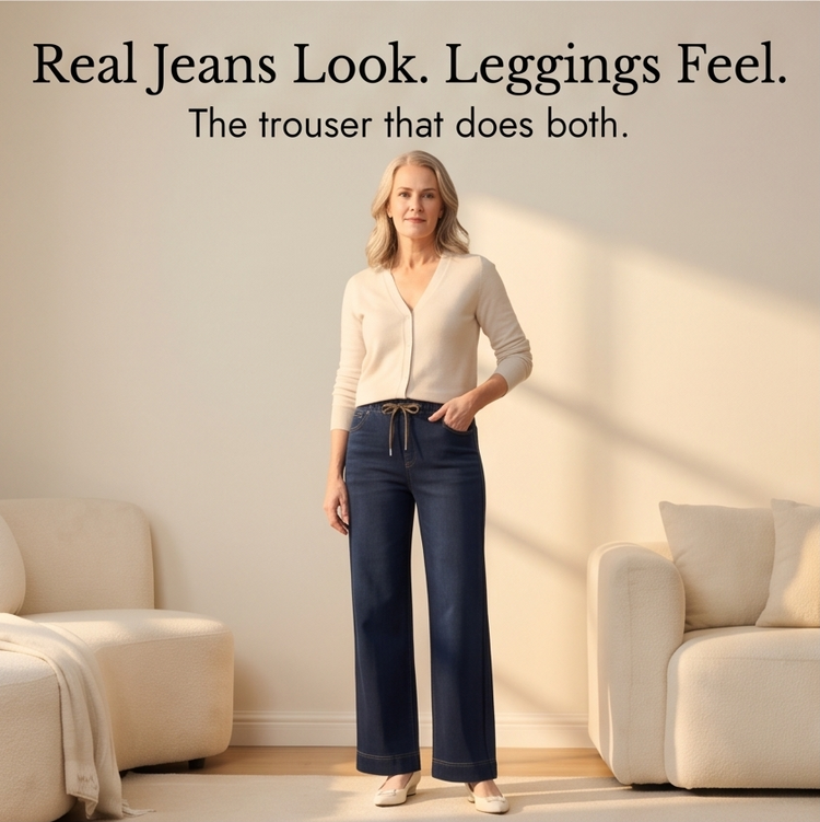 Drawstring Wide-Leg Comfort Jeans