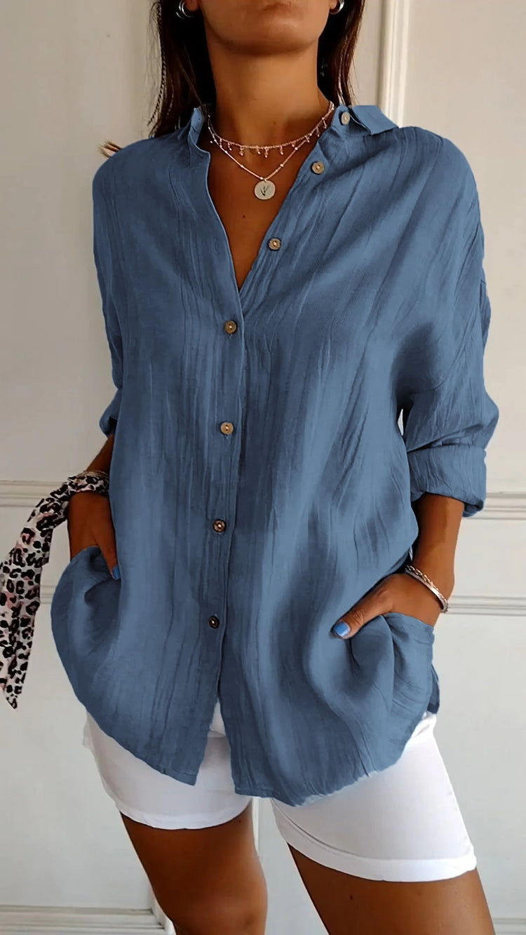 Single-breasted shirt with pleated lapels