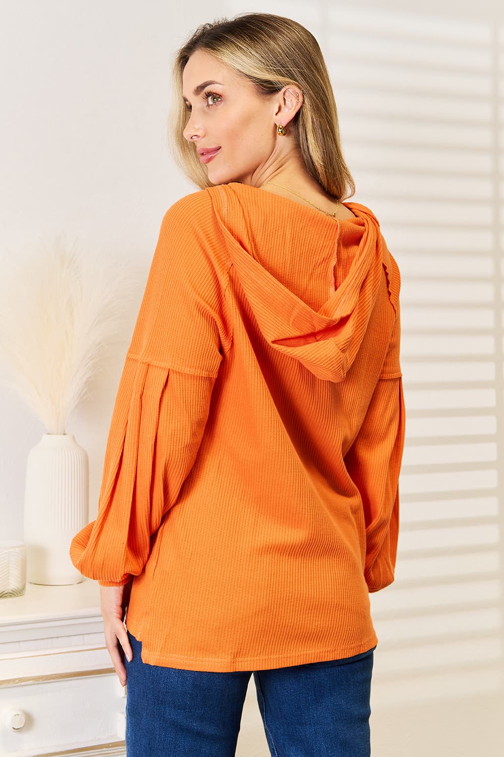 Women's Side-Slit Waffle-Knit Pullover Hoodie