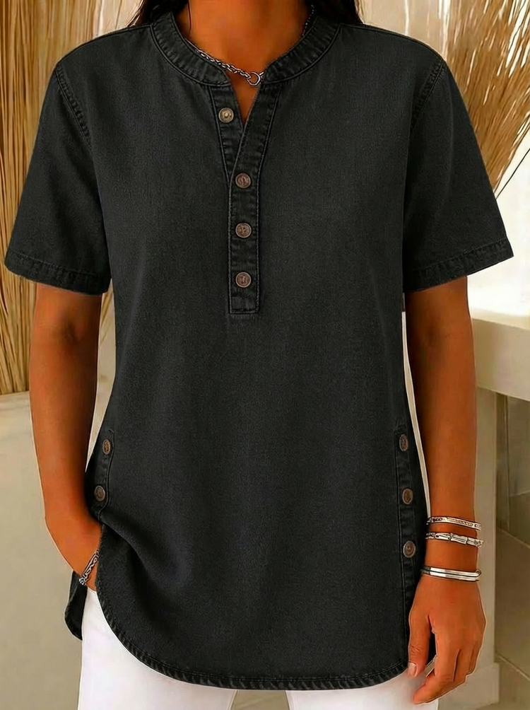 NEW🔥Casual loose denim V-neck short sleeve top for women