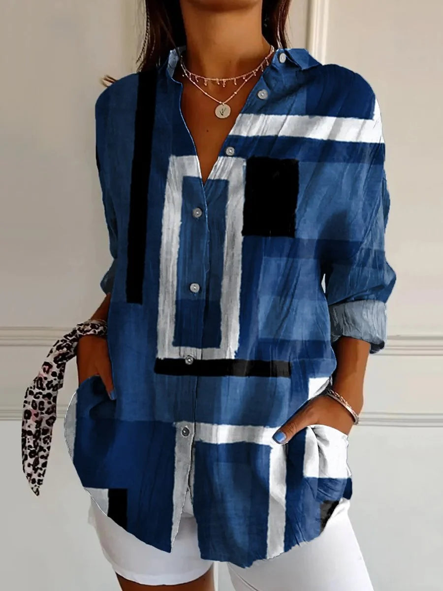 WOMEN'S SHIRT IN COTTON LINEN WITH ABSTRACT LINES