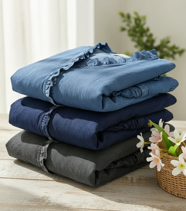 New arrival🔥 Casual denim ruffle V-neck shirt for women
