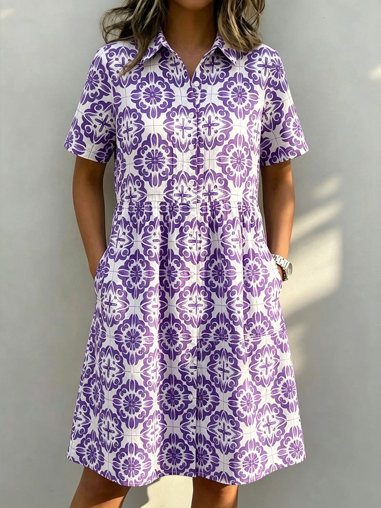 ⏰Last Day 70% OFF 🔥 Santorini Inspired Print Shirt Dress