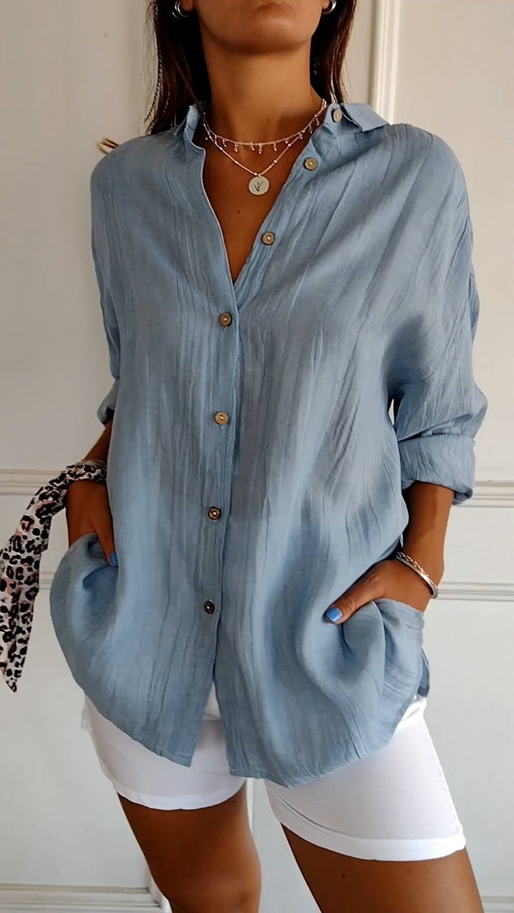 Single-breasted shirt with pleated lapels