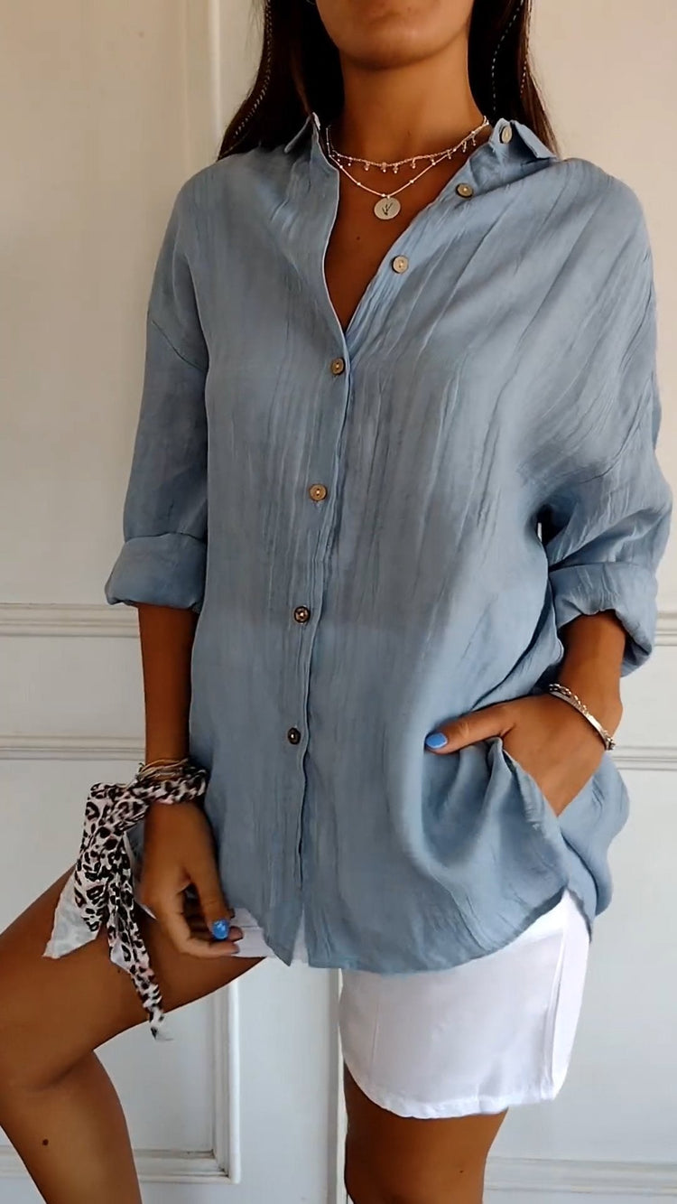 Single-breasted shirt with pleated lapels