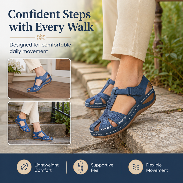 Women's Embroidered Neck Hiking Shoes - Comfortable Non-Slip Mary Jane Sandals for Everyday Wear