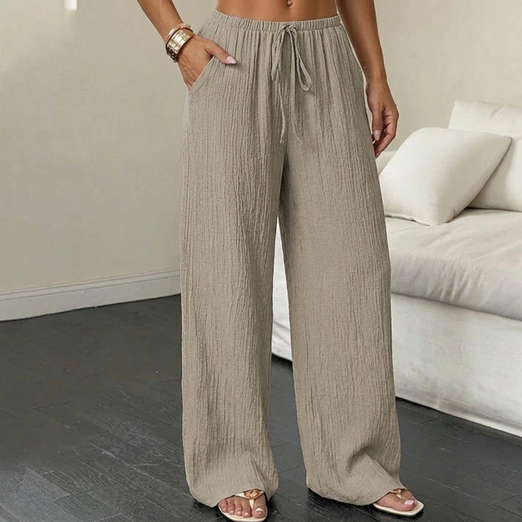 Crinkle Textured Wide Leg Pants