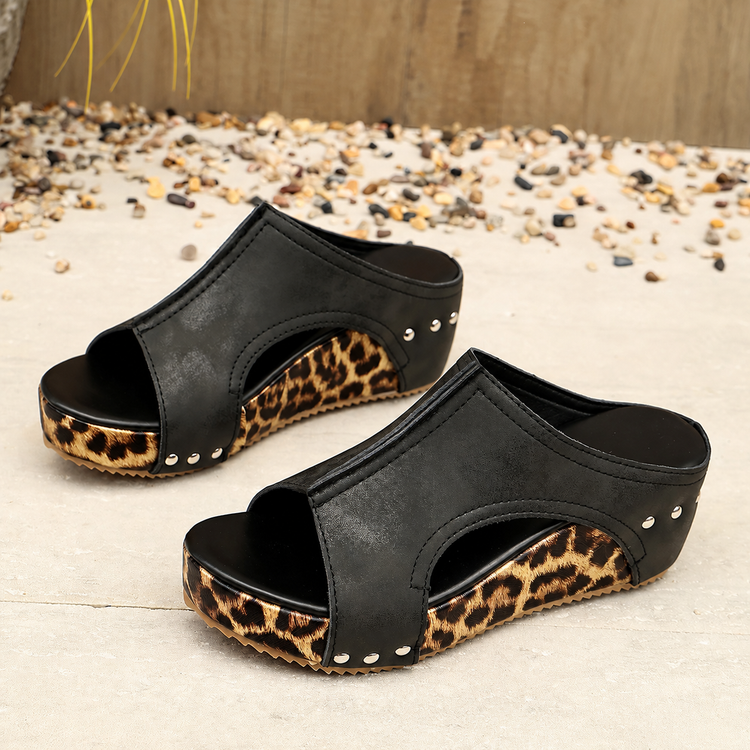 ⏰Last Day 70% OFF 🔥 TOPSFANO® Women's Leopard Wedge Slide Sandals