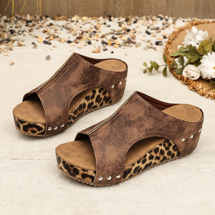 ⏰Last Day 70% OFF 🔥 TOPSFANO® Women's Leopard Wedge Slide Sandals
