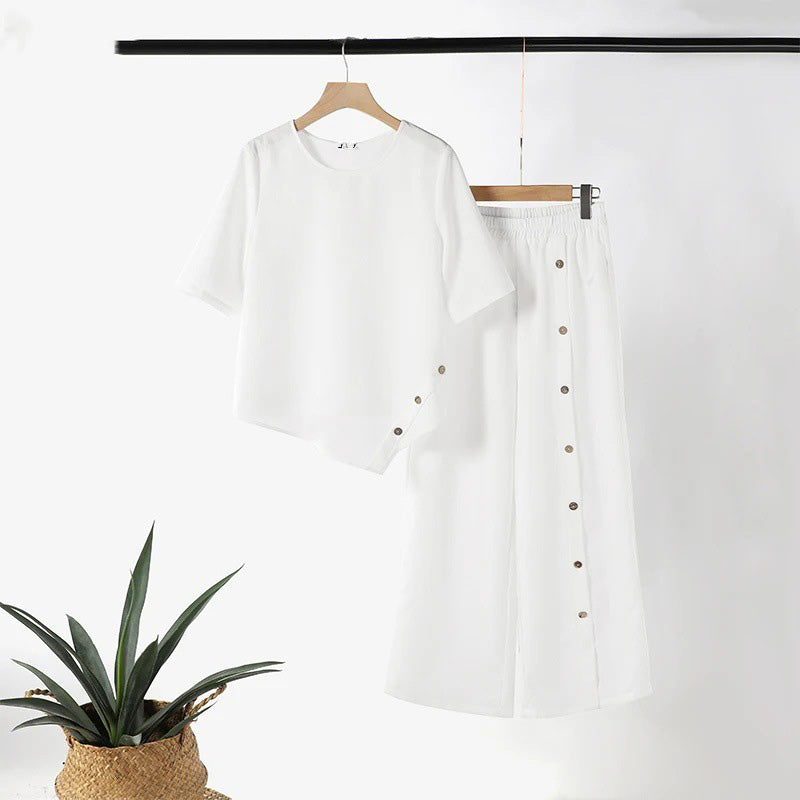 ⏳Limited time offer⏰Two piece set with irregular hem top and wide leg pants