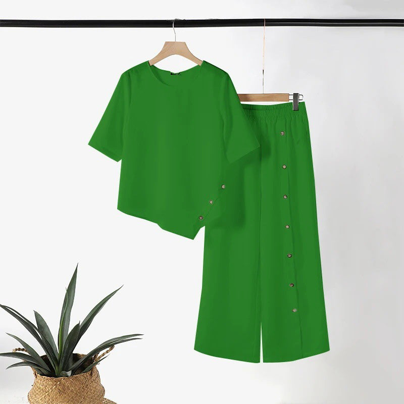 ⏳Limited time offer⏰Two piece set with irregular hem top and wide leg pants