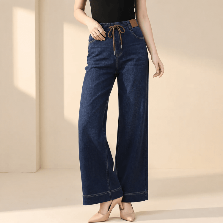 Drawstring Wide-Leg Comfort Jeans
