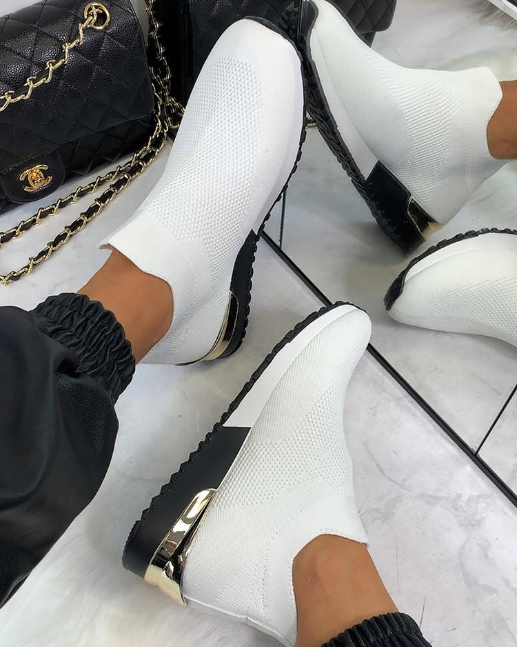 Women's Sneakers Elastic Slip on Flat Walking Shoes