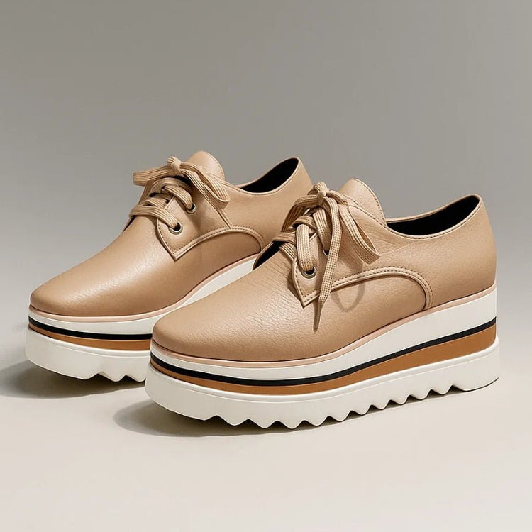 Sophia | Women's Beige Platform Oxford Lace-Up Wedge Sneakers