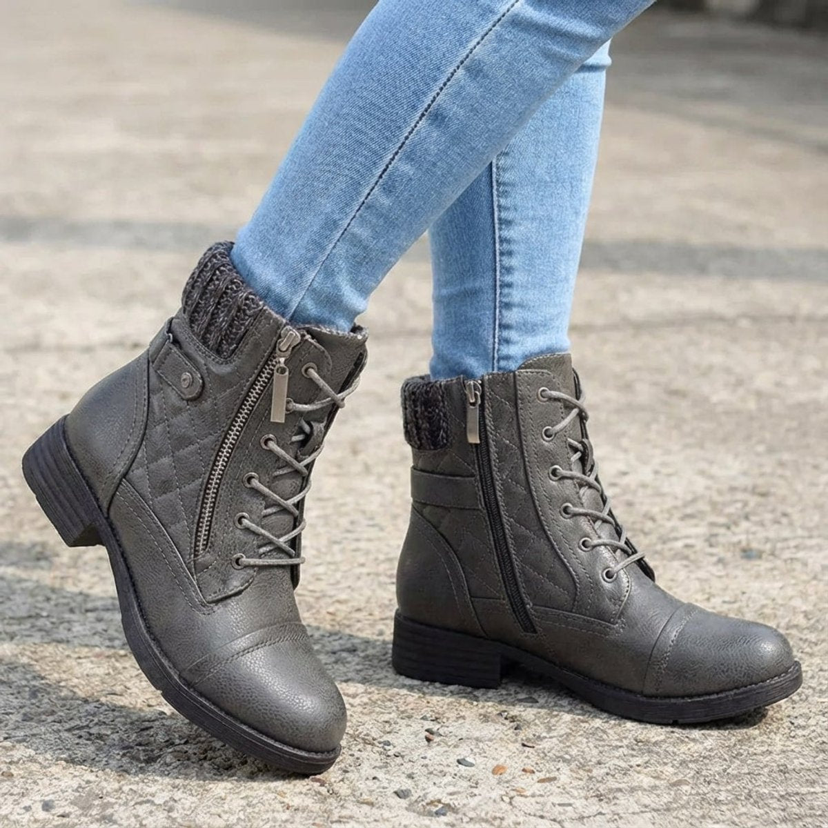 Aria | Women's Boots Quilted Faux Leather Lace-Up Side Zip Ankle Booties