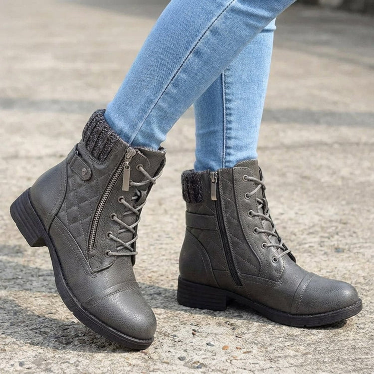 Aria | Women's Boots Quilted Faux Leather Lace-Up Side Zip Ankle Booties